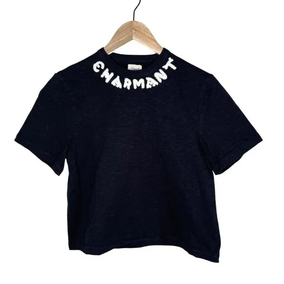 Clare V. X Monoprix Organic Cotton Black Short Sleeve Tee-Shirt Small - Picture 1 of 8